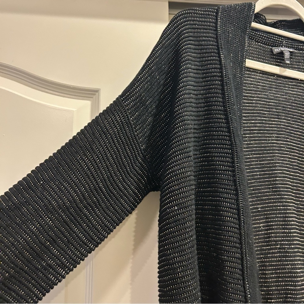 Eileen Fisher black silk organic linen cotton kimono open cardigan - Picture 5 of 6